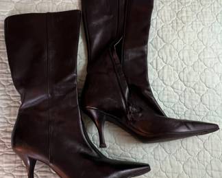 Gianni Bini Womens Black Leather, Pointed Toe, Heeled Boots