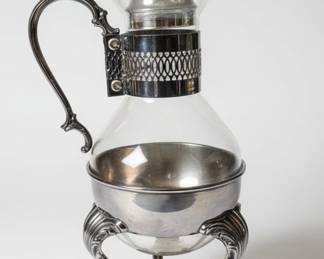 Vintage Silver Plated Glass Coffee Carafe with Warmer Stand