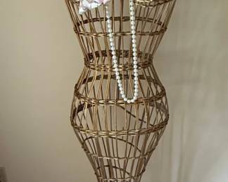 Vintage Wicker Torso Mannequin with Straw Hat and Floral Scarf