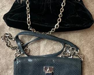 Calvin Klein Black Velvet Shoulder Bag and White House Black Market Faux Snakeskin Crossbody Bag with Calvin Klein Lock