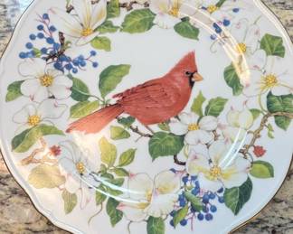Andrea by Sadek Songbird Collection Decorative Plate with Northern Cardinal and Dogwood Blossoms