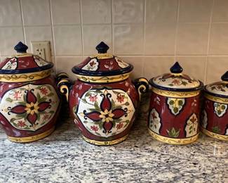 Pier 1 Imports "Vallarta" Hand Painted Earthenware Canister Set