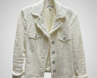 Cream Boucl Tweed Jacket with Fringed Trim by Renfrew Collection
