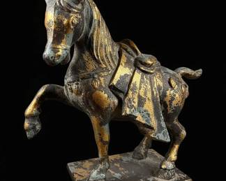 Vintage Cast Iron Tang Dynasty Style Horse Figurine, Made in Japan