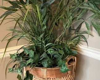 Plant Arrangement in Wicker Basket with Metal Stand