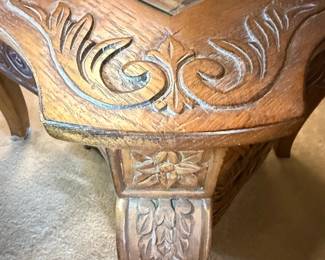 Carved Wood and Glass Top End Table Leg Details