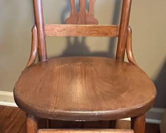 Antique Oak Dining Chair with Carved Spindle Back