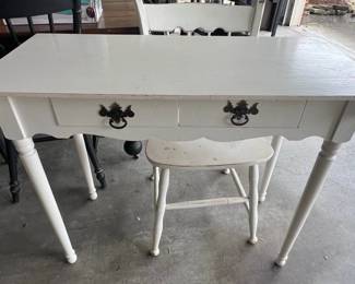 Vintage White Painted Vanity Table and Chair