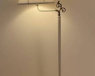 Vintage White Fluted Column Bridge Arm Floor Lamp with Ornate Scrollwork