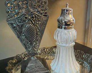 Antique Vanity Set with Perfume Bottle on Tray