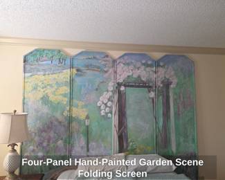 FourPanel HandPainted Garden Scene Folding Screen