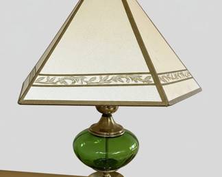 Vintage Brass and Green Glass Table Lamp