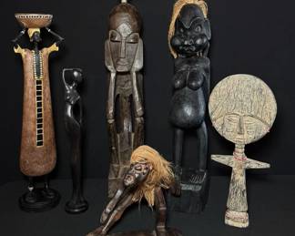 Eclectic Global Art Collection HandCarved Wooden Tribal Statues  Figurines