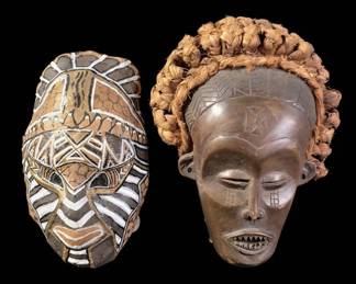 African Art Duo Authentic Chokwe Mwana Pwo and Contemporary TribalStyle Mask