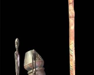 Stunning Statement African Sculptures Elongated Hardwood And BagaStyle Polychrome Totem