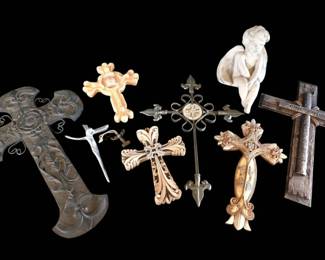 Shelf or Garden Cherub w Crosses