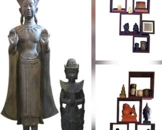 Modern Intersecting Cube Wall Shelves in Dark Cherry along with Figurines 