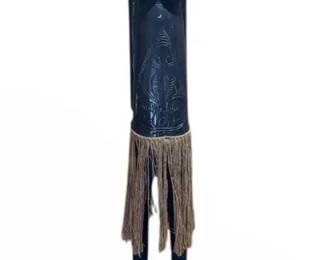 Stately HandCarved AfricanStyle Tribal Figure With Natural Raffia Detail 