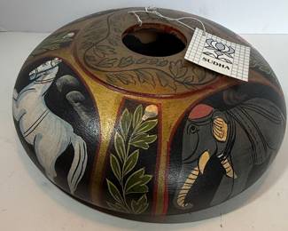 Sudha Hand-Painted Gourd Bowl with Animals