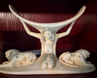 Artisans Guild International Egyptian Revival Shu Headrest and River Boat Figurines