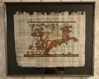 Framed Ancient Egyptian Papyrus Art - Pharaoh and Chariot Scenes
