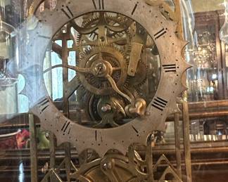 English Fusee Skeleton Clock Under Glass Dome