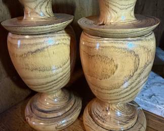 Pair of Turned Wooden Candlesticks
