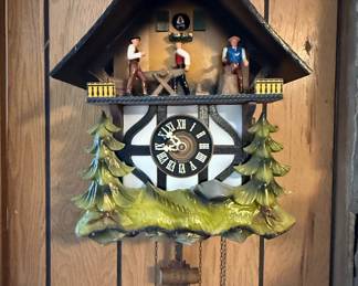 E. Schmeckenbecher Black Forest Cuckoo Clock with Woodcutters