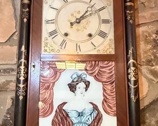 Antique Mantel Clock with Painted Glass Panel