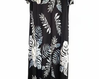 Women's Tropical Print Maxi Dress - Black and White Palm Leaves