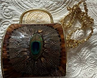 Cometco Genuine Peacock Feather Clutch Bag