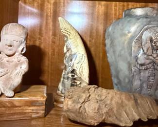 Moses Olive Wood Statue and Assorted Decorative Shelf Items