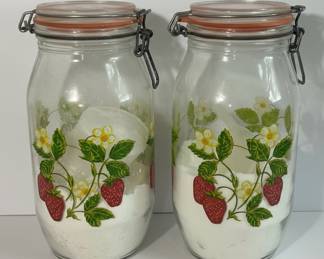 Glass Jar with Strawberry Design and Clamp Lid