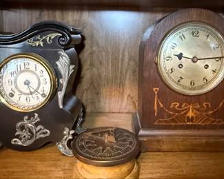 "Eclipse" Mantel Clock, English Sundial, and "Fancy" Mantel Clock