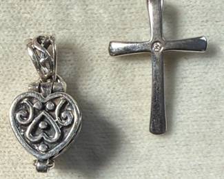Sterling Silver Heart Locket and Cross Pendant Set
