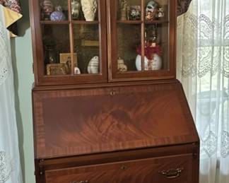Antique Flame Mahogany Secretary Desk with Hutch