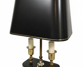 Vintage Brass Bouillotte Table Lamp with Black Tole Shade