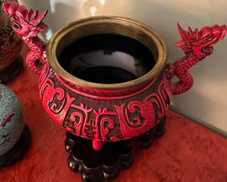 Chinese Cinnabar Lacquer Dragon Censer
