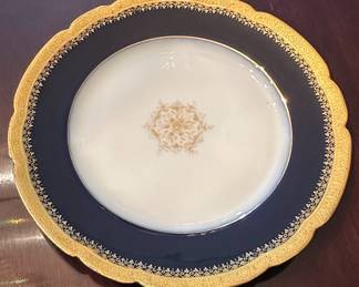 J. Pouyat Limoges Cobalt Blue & Gold Encrusted Dinner Plate