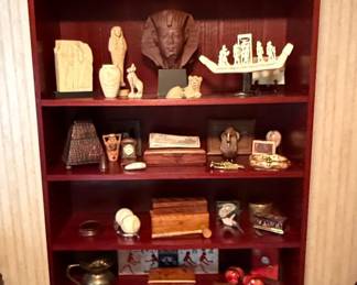 Wooden Bookshelf with Assorted Collectibles