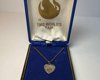 1982 World's Fair Heart Pendant Necklace in Original Velvet Box