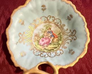 Antique Lefton Porcelain Trinket Dish with Courting Couple Scene