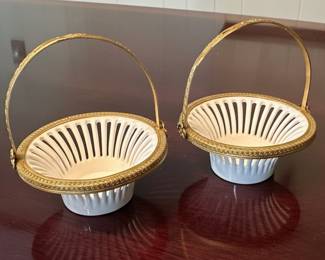 Pair of WÄCHTERSBACH German Porcelain Baskets with Gilt Metal Mounts
