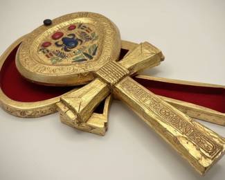 Egyptian Ankh Trinket Box with Hieroglyphic Inscriptions