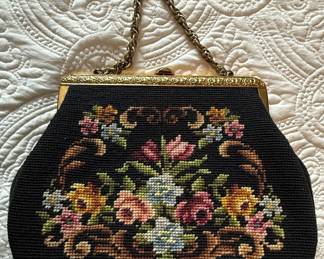 Vintage Floral Needlepoint Petit Point Handbag