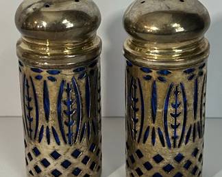 Vintage Silver-Plated Cobalt Blue Glass Salt and Pepper Shakers