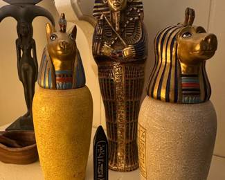 Egyptian Canopic Jar Set with King Tut Figurine