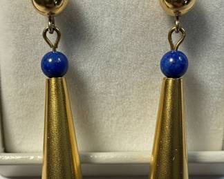 14k Gold Lapis Lazuli Teardrop Earrings