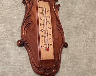 Antique Victorian Carved Oak Banjo Barometer and Thermometer