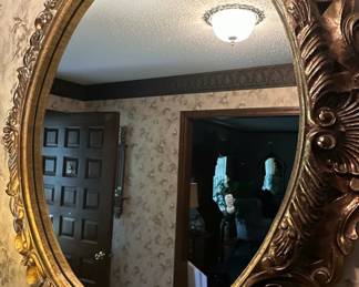 Ornate Gilt Oval Wall Mirror, Hollywood Regency Style
